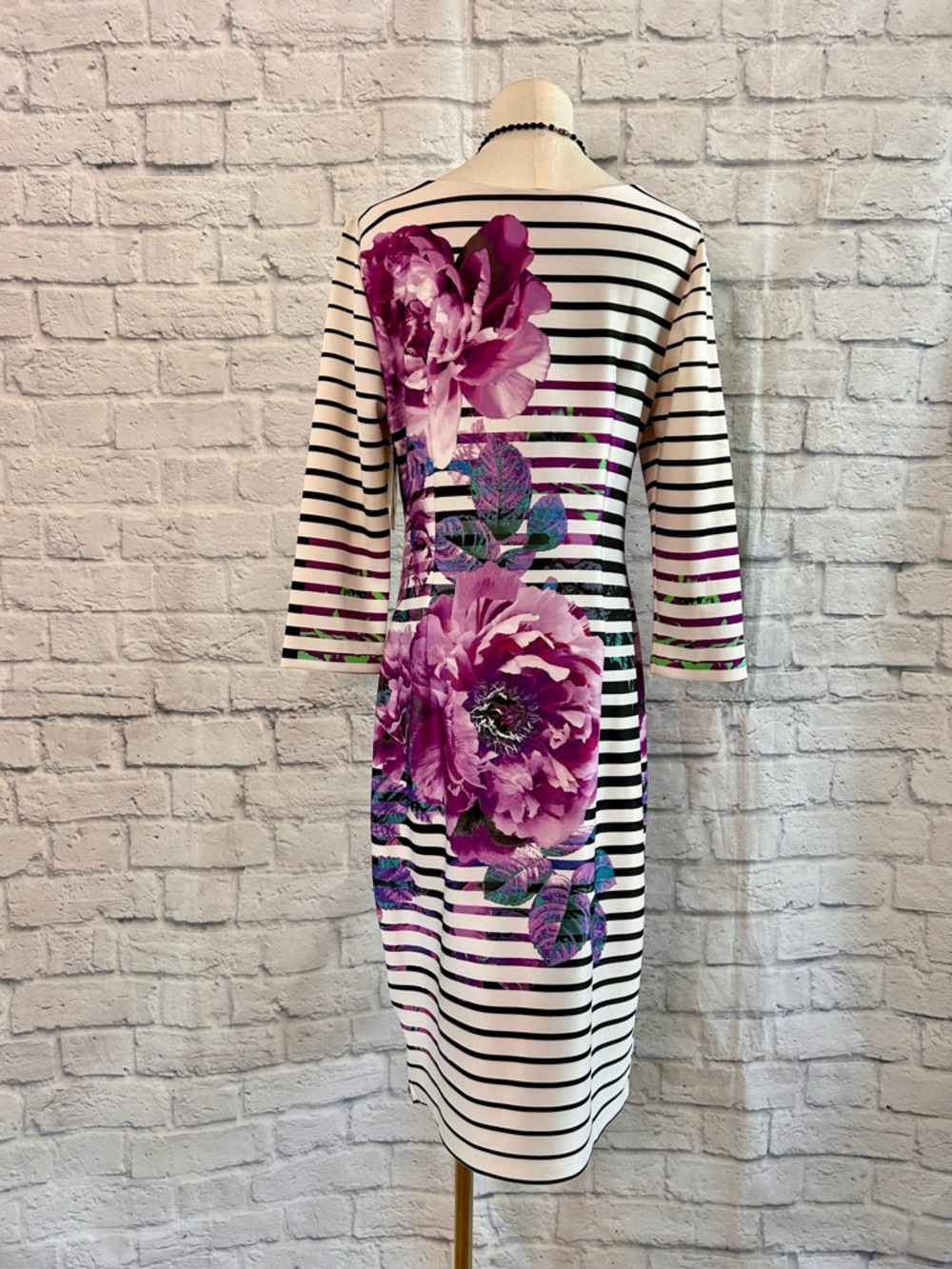 Beige by eci Black White Dress Striped Floral Midi Spring Maximalist Office - Picture 8 of 13